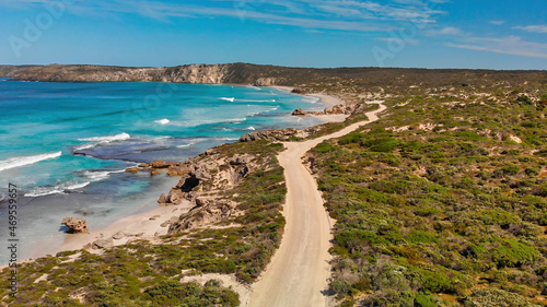 Pennington Bay is a wonderful beach in Kangaroo Island, South Australia. Aerial view from drone