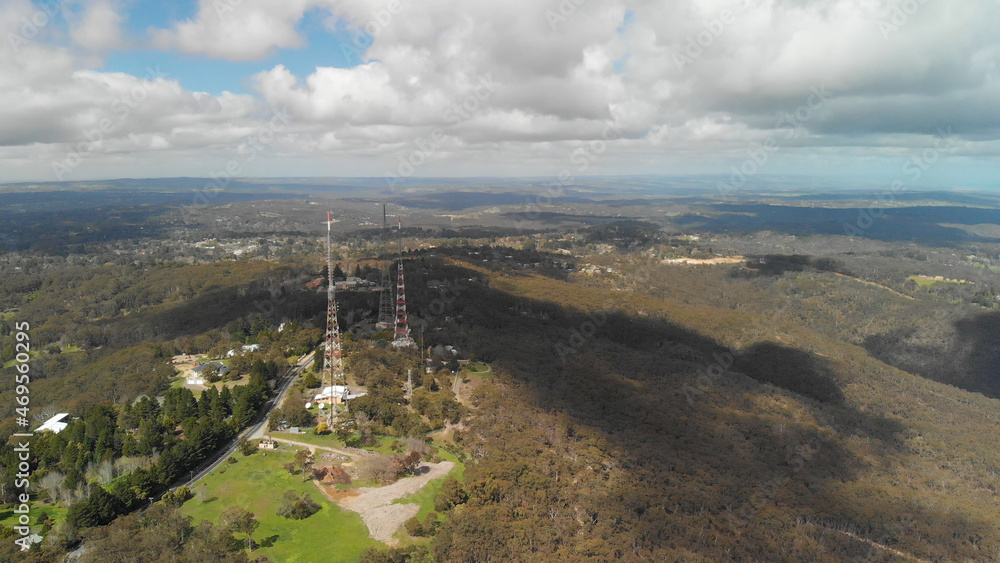 Adelaide countryside aerial panorama from Mount Lofty Conservation Park, Australia from drone