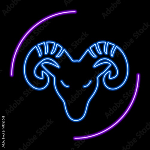 Aries zodiac sign neon, modern glowing banner design, colorful trend of modern design. Vector illustration.