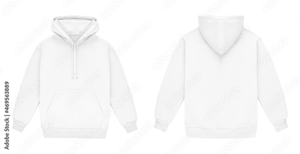 Template blank flat white hoodie. Hoodie sweatshirt with long sleeve  flatlay mockup for design and print. Hoody front and back top view isolated  on white background foto de Stock | Adobe Stock