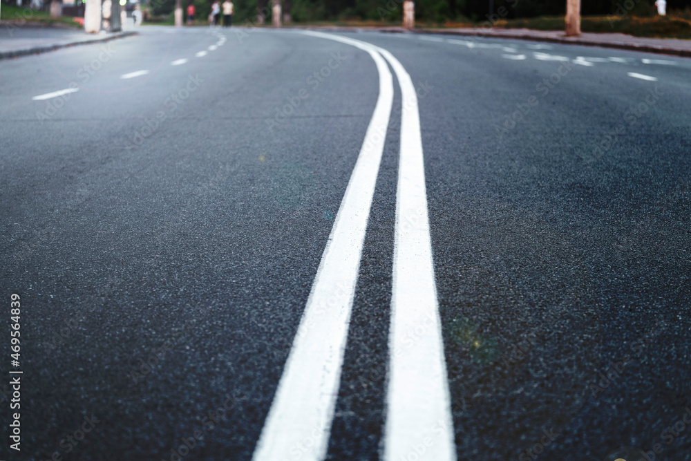 Turn on the road. The highway with a white marking.