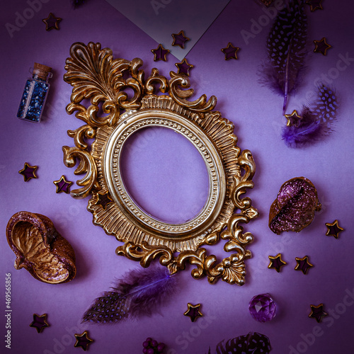 Flat lay with purple decoration