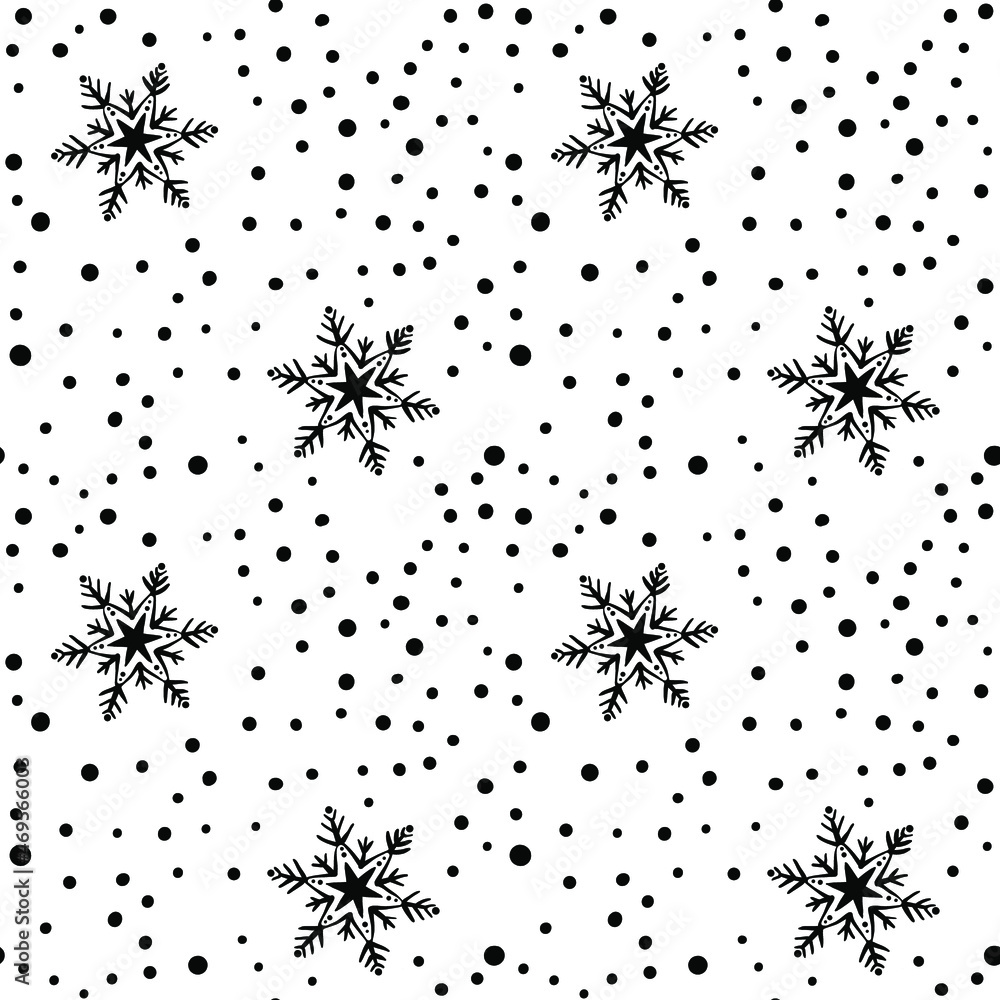 Seamless pattern with hand drawn snow and snowflakes isolated on white background. Christmas design elements. Vector illustration Seamless pattern with hand drawn snow and snowflakes isolated on white background. Christmas design elements. Vector illustration