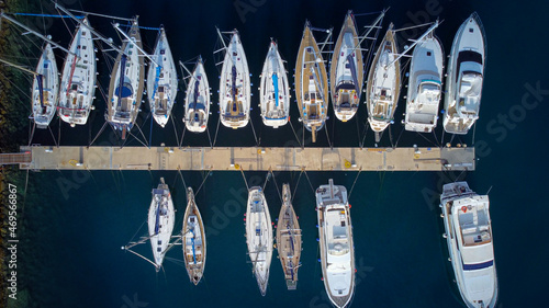 Boats at a marina - view from above - travel photography © 4kclips