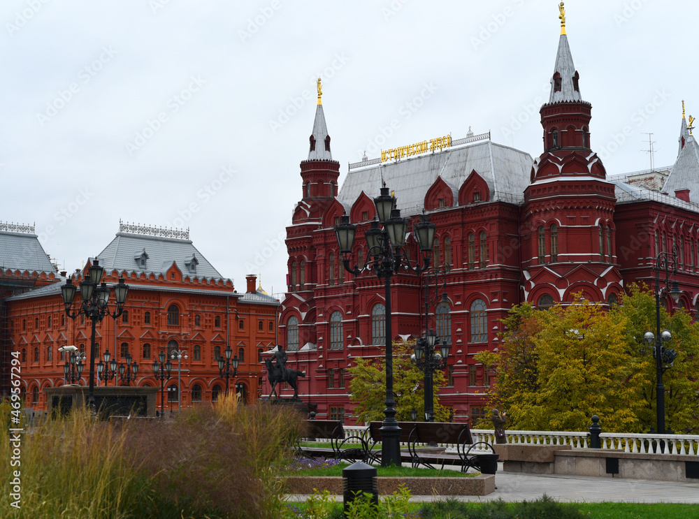 Fototapeta premium Russia, Moscow, September, 2021: Historical Museum on Red Square. View from Manezhnaya Square.