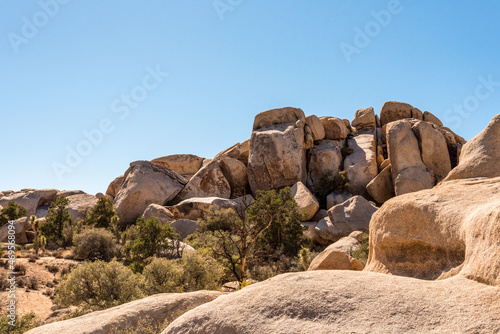 A stack of sandstone boulders in the Joshua Tree National Park