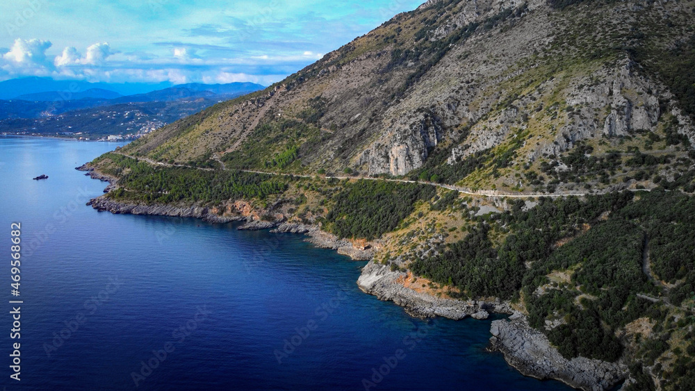 Amazing landscape at the west coast of Italy in the region of Sapri Salerno - aerial view - travel photography Amazing landscape at the west coast of Italy in the region of Sapri Salerno - aerial view - travel photography