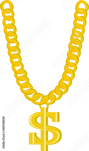 Thug Life Gangsta Bling Chain. Gold dollar symbol on golden chain vector hip hop rap style necklace. American money and financial luxury illustration isolated flat vector. 