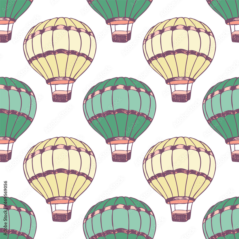 Obraz premium Cartoon hot air balloons illustration vector seamless patter.