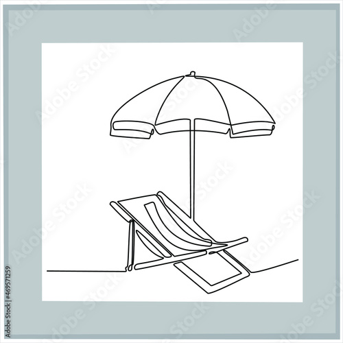 Papier peint Continuous line drawing of beach umbrella and chairs