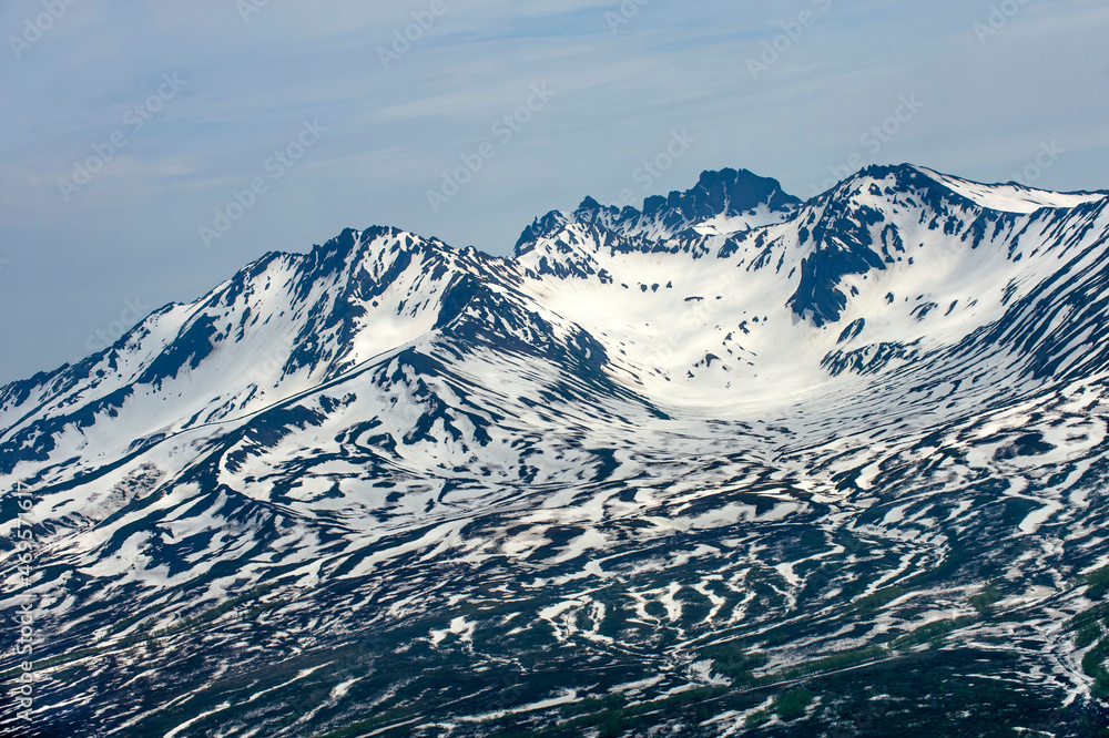 Kamchatka Peninsula, Russia. World popular tourist destination, volcanoes of Kamchatka. Russian tourism and mountaineering