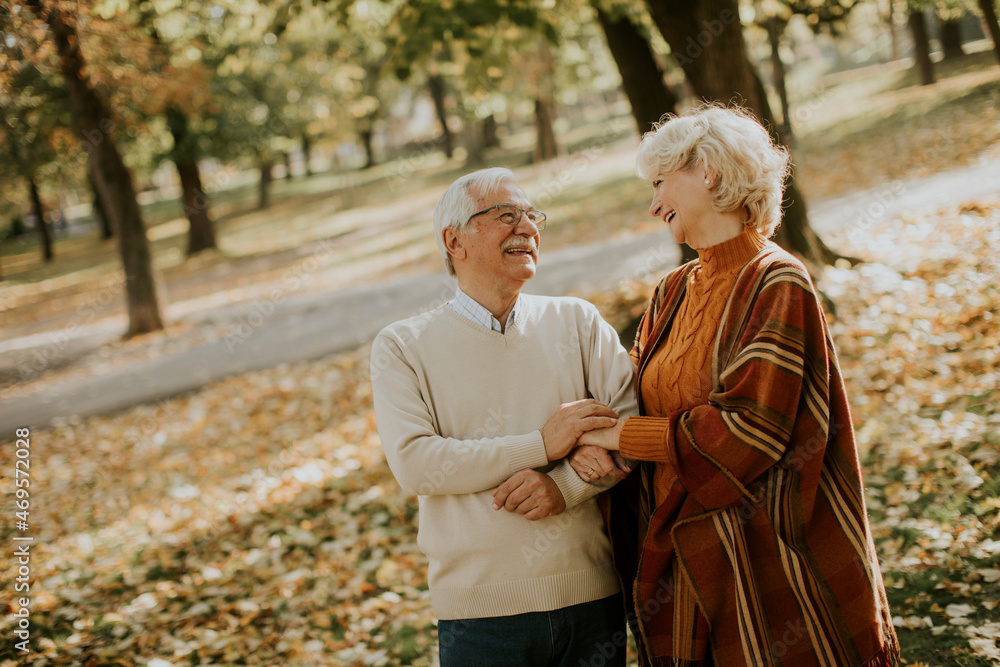 Senior couple walking in autumn park Senior couple walking in autumn park