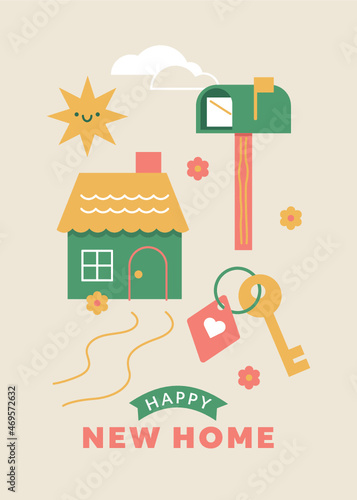 Happy New Home Housewarming Vector Elements Card