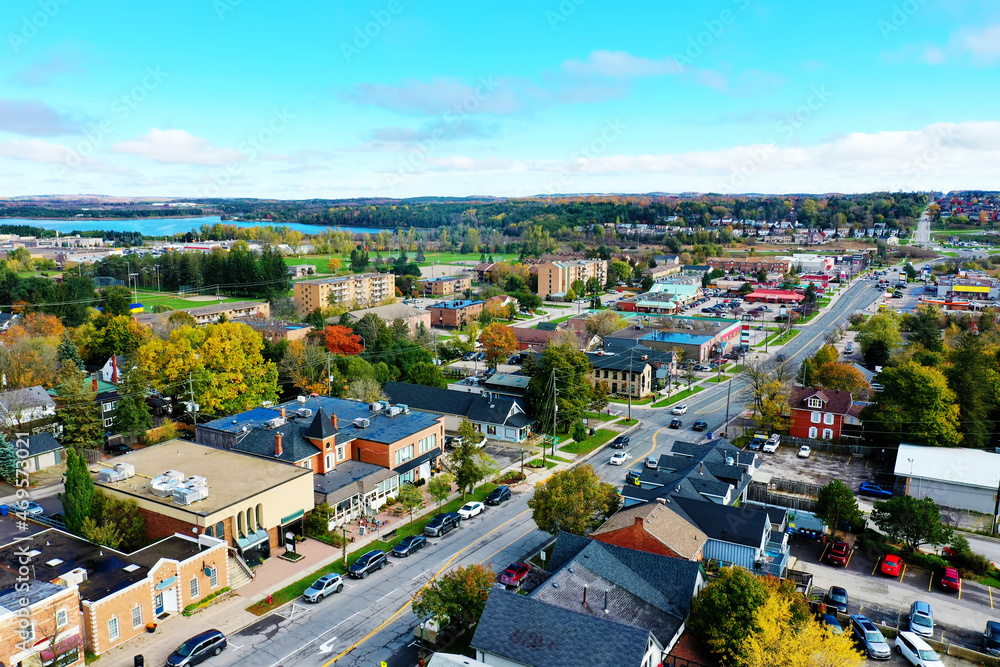 Aerial view of Orangeville, Ontario, Canada downtown