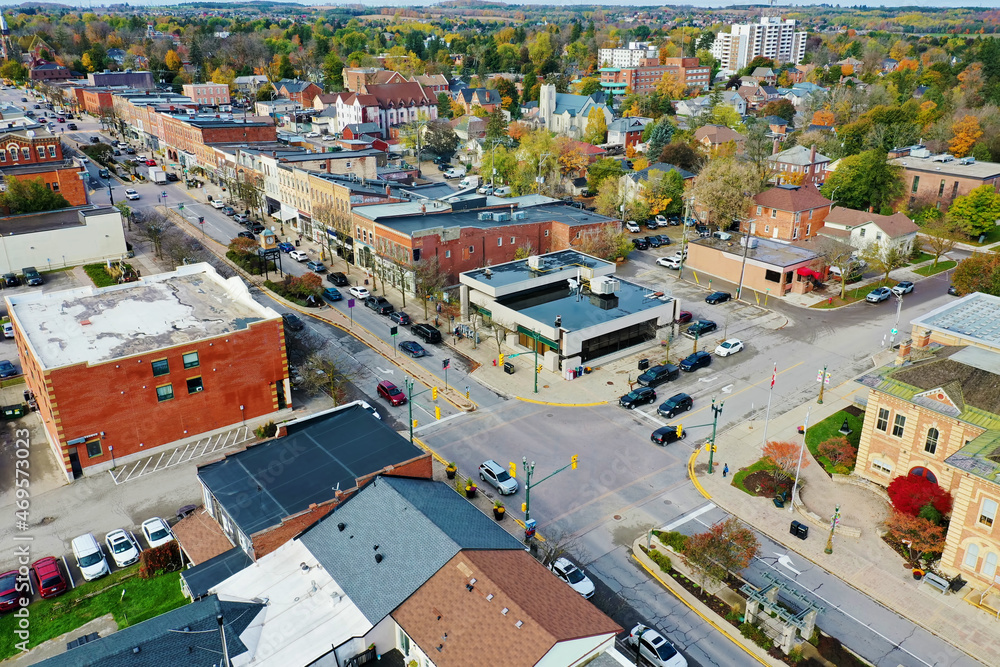 Aerial of Orangeville, Ontario, Canada on a beautiful day
