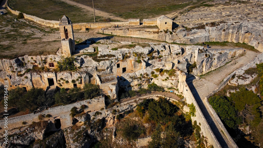 The aqueduct of Gravina in Puglia - a famous landmark and filming location in Italy - aerial view - travel photography