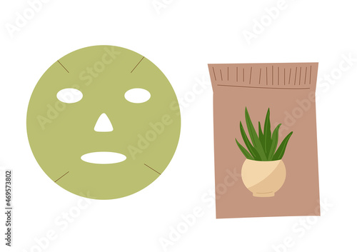 Vector aloe vera plant in  flat style isolated  cosmetics natural ingredients, aloe leaves, organic face mask herbs. body care, beauty	