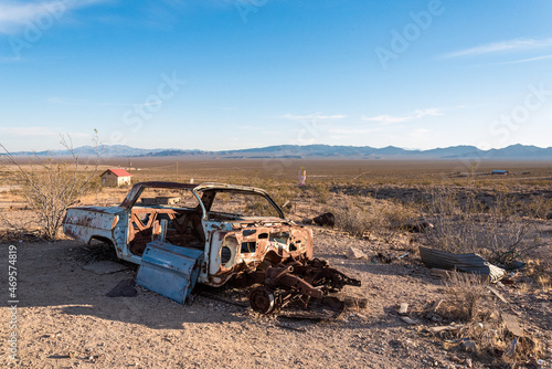 Abandoned car wreck in the ghost town Rhyolite in the Death Valley