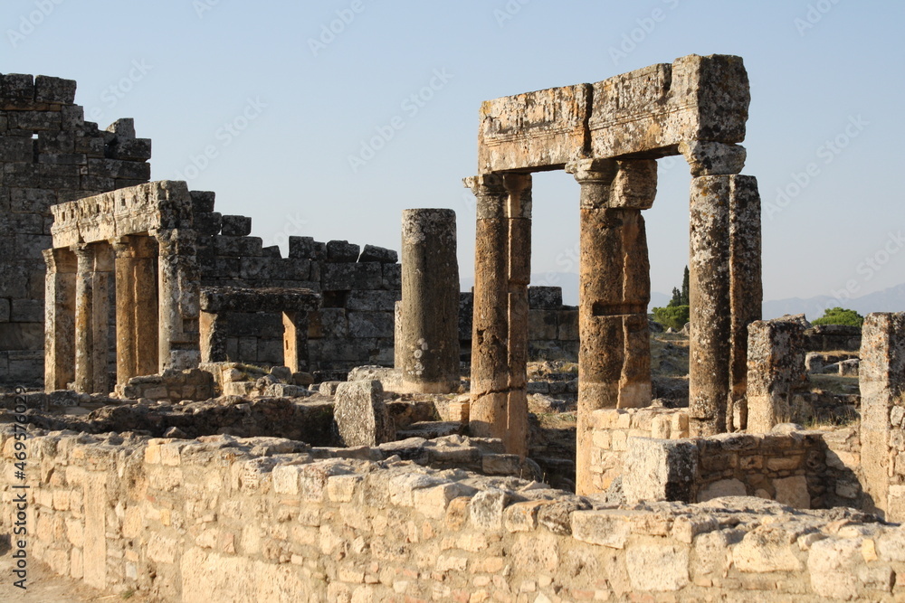 Turkey - the ruins of the ancient Greek city of Ephesus, the remains of the destroyed colonnade