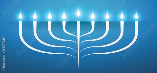Abstract Hanukkiah with lighted flames over blue background, Vector illustration