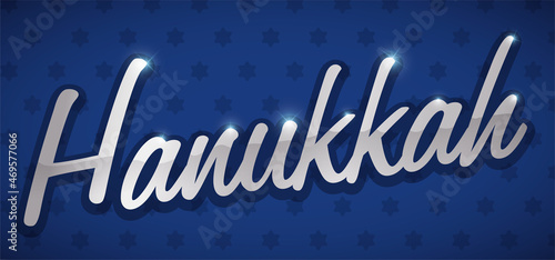 Silver sign for Hanukkah over blue and starry background, Vector illustration