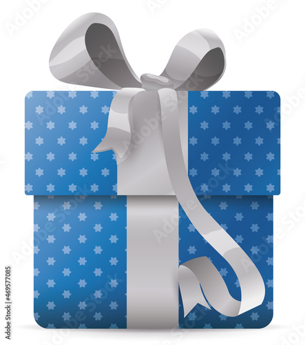 Gift box with blue paper and starry pattern decorated with bow, Vector illustration