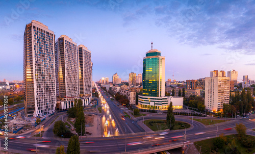 Obraz na plátne Drone view, morning panorama of Victory Avenue Kyiv.
