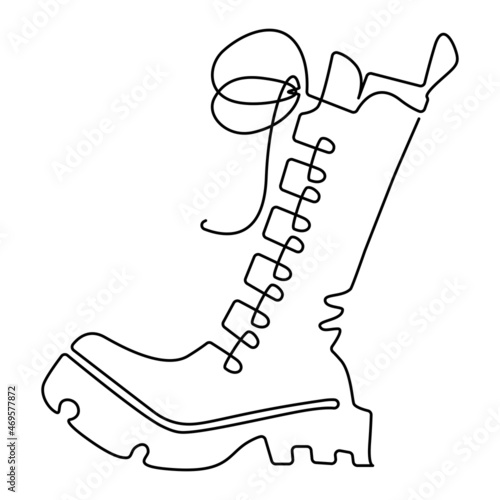 High boots with lacing. Continuous line drawing. Vector illustration.