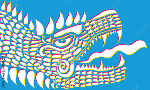 Serpiente emplumada en papel picado y colores primarios