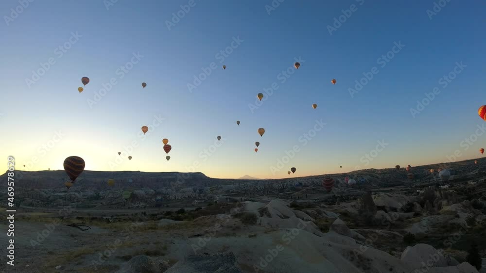 Time lapse hot air balloons. Hot air balloons at sunrise in Cappadocia. 4K time lapse footage of Cappadocia in the morning. Time lapse hot air balloons. Hot air balloons at sunrise in Cappadocia. 4K time lapse footage of Cappadocia in the morning.