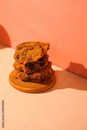 lentho, one of Indonesian street food made from the fried mashed beans. a local food shot for presentation and promotion. the traditional fried food shot with copy space. photo