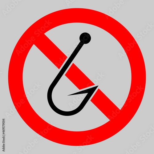 Forbidden fishing hook vector icon. An isolated flat icon illustration of forbidden fishing hook with nobody.