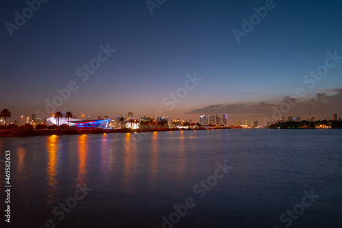 Miami at sunset. Miami Florida, colorful skyline of Macarthur causeway. © Volodymyr