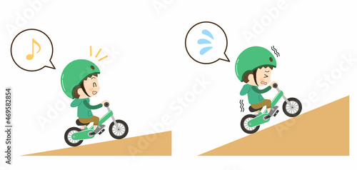 素材：子供が乗る自転車と坂道