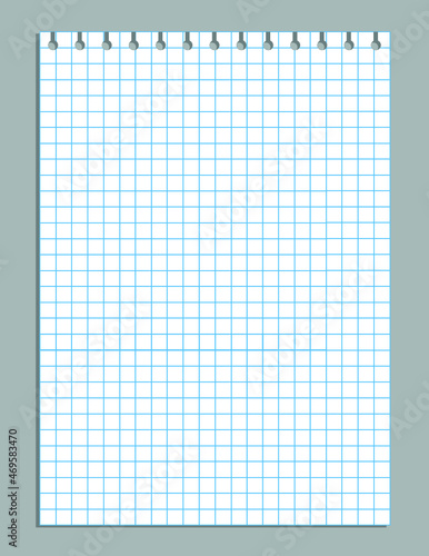 Illustration d'une feuille vierge de papier carré et ligné d'un bloc isolé sur fond gris. Feuille de cahier. 