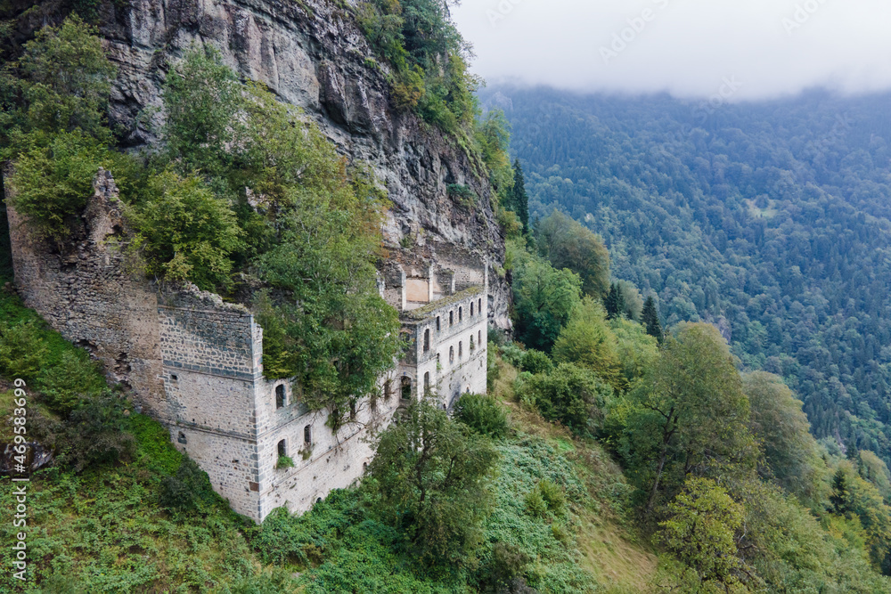 Destoyed and abandoned monastery of Vazelon in the mountains of Turkey