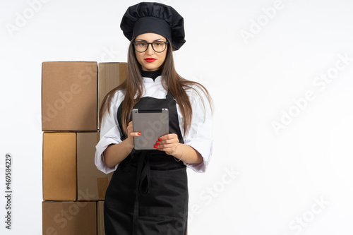 chef is woman. Girl cook wi...