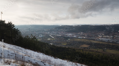 View from core mountains in Jena at winter in 2020, copy space