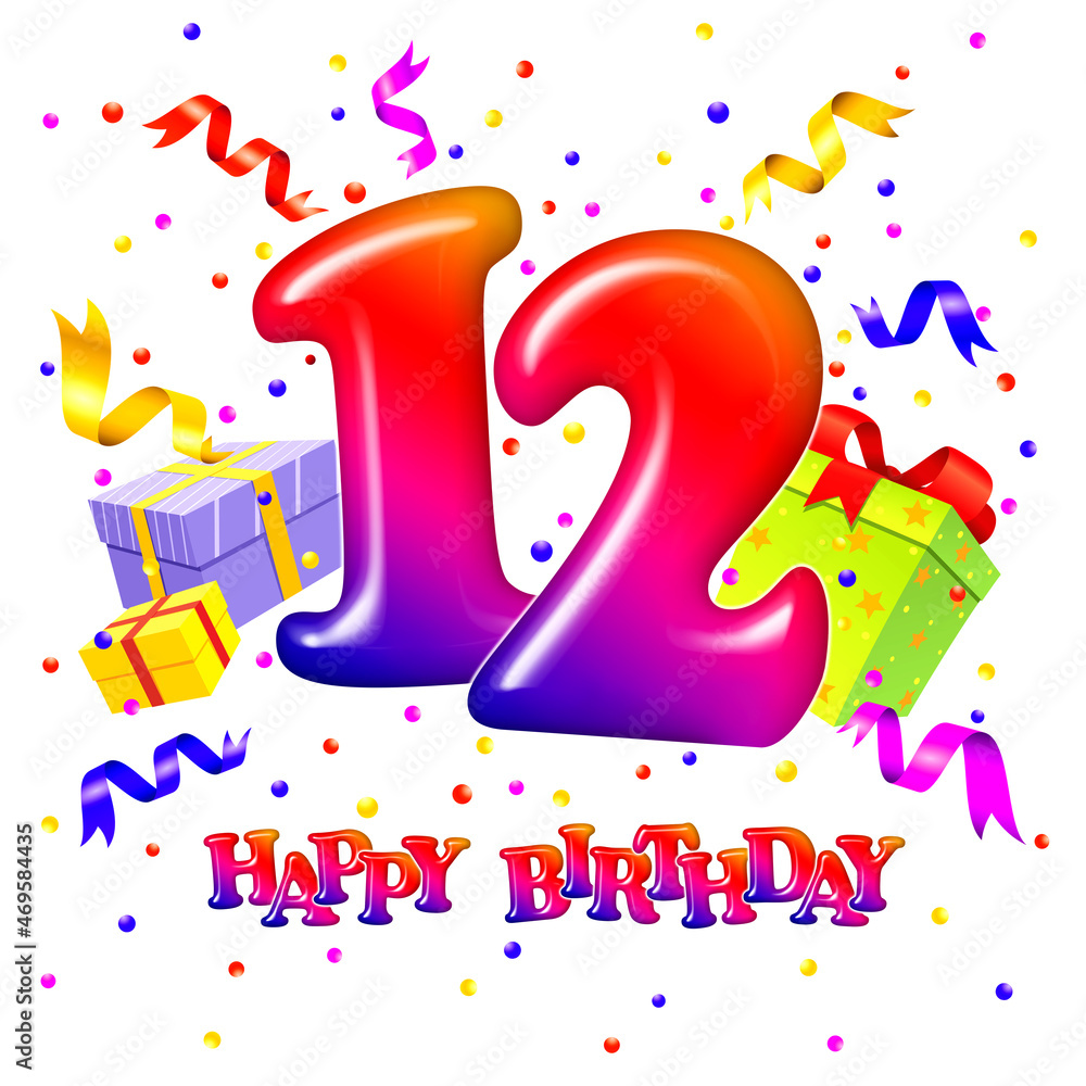 12 year birthday. Celebration background with number twelve and gift ...