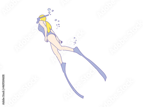 girl or woman free diver , Freediving  in swimwear