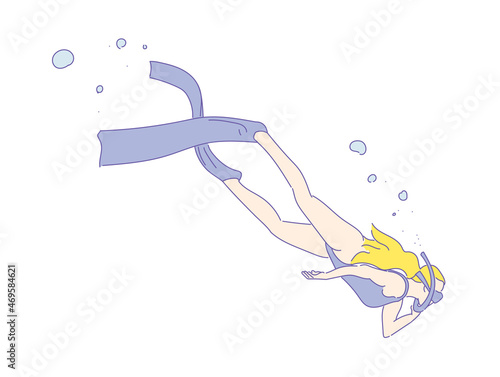 girl or woman free diver , Freediving  in swimwear