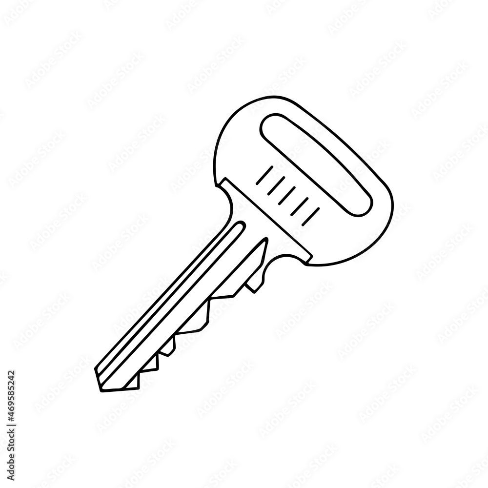 House key outline. Sketch of an object that opens a door lock, safe. Hand drawn thin line art vector illustration. Isolated simple element. House key outline. Sketch of an object that opens a door lock, safe. Hand drawn thin line art vector illustration. Isolated simple element.