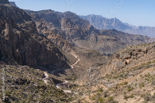 Winding mountain road through Jebel Shams, Oman