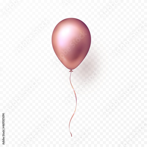 Golden rose balloon isolated on transparent background. Vector realistic gold pink festive 3d helium balloon template for anniversary, birthday party design