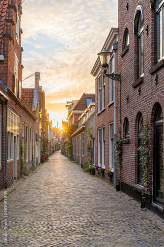 Fototapeta Naklejka Na Ścianę i Meble -  Sunset in the historical city centre of Alkmaar, Netherlands