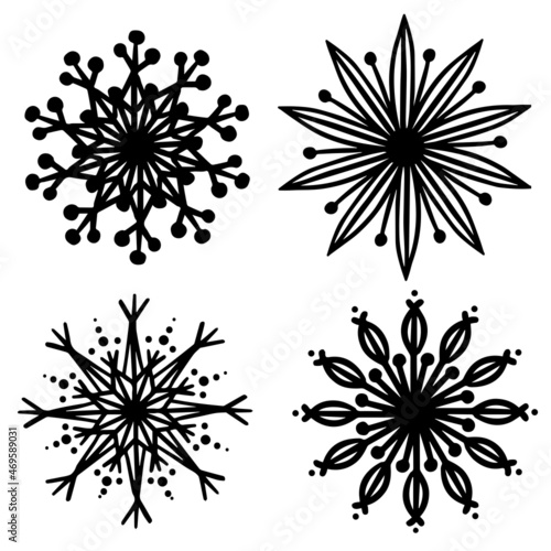 Set of decorative patterns of snowflakes.Vector on a white background.