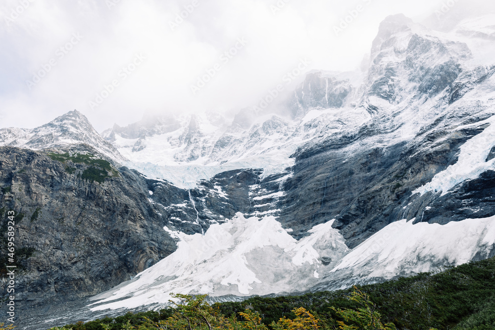 Snowy mountains in Torres del Paine National Park, Chile