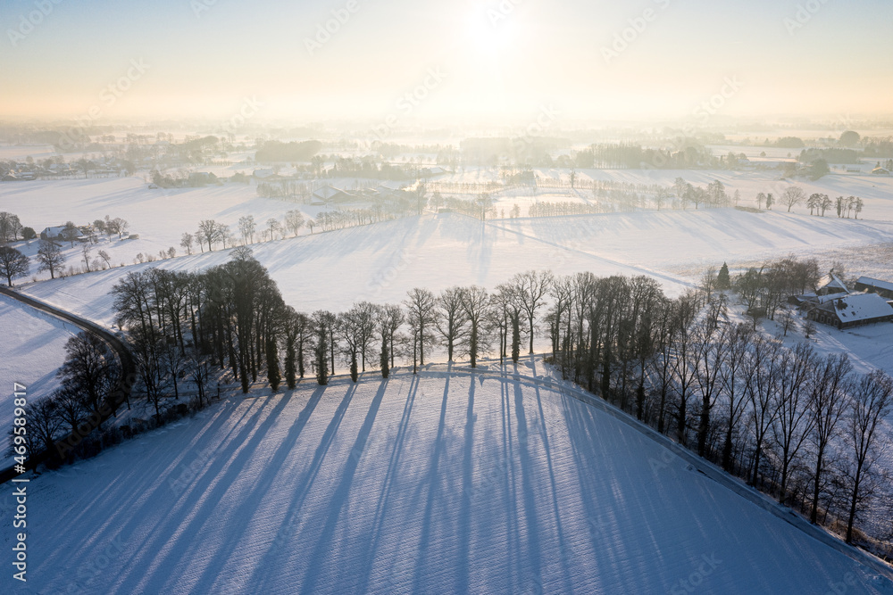 Arial photo of white winter landscape