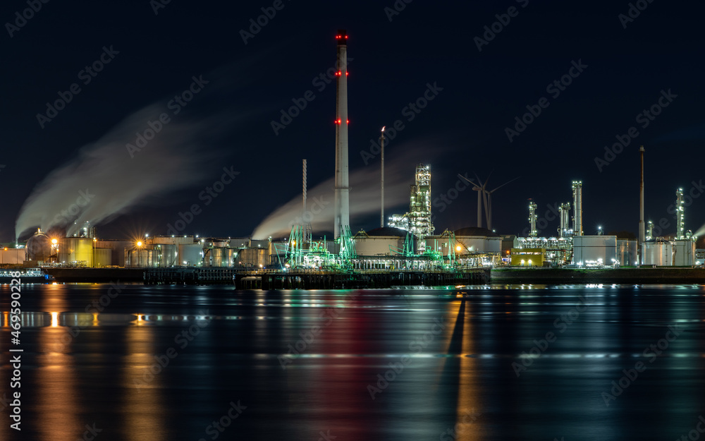 Refinery at night. Pernis. Maasvlakte Rotterdam, Netherlands