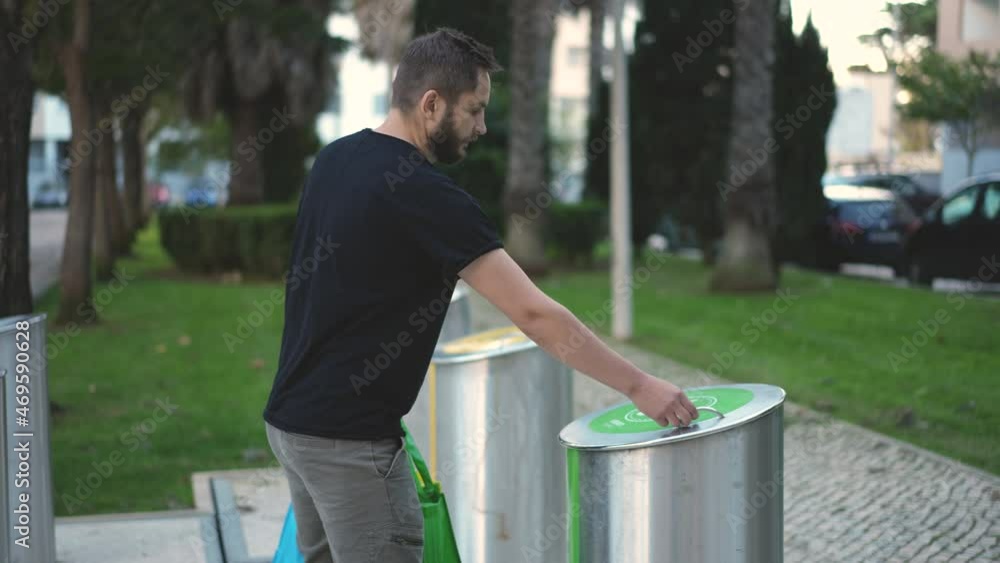 People dispose of sorted garbage by waste separation. Wine glass